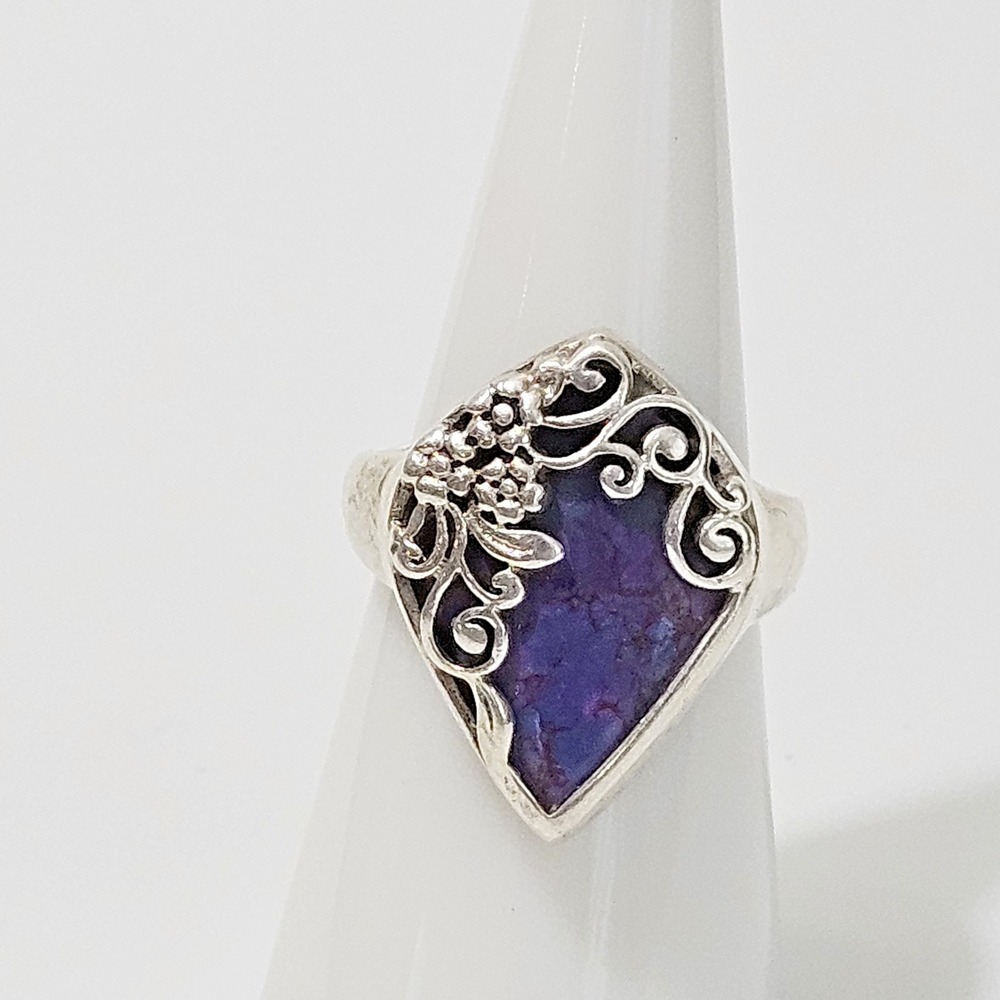 Sterling Silver BBJ Purple Stone Floral Ring 925 Boho Size 7